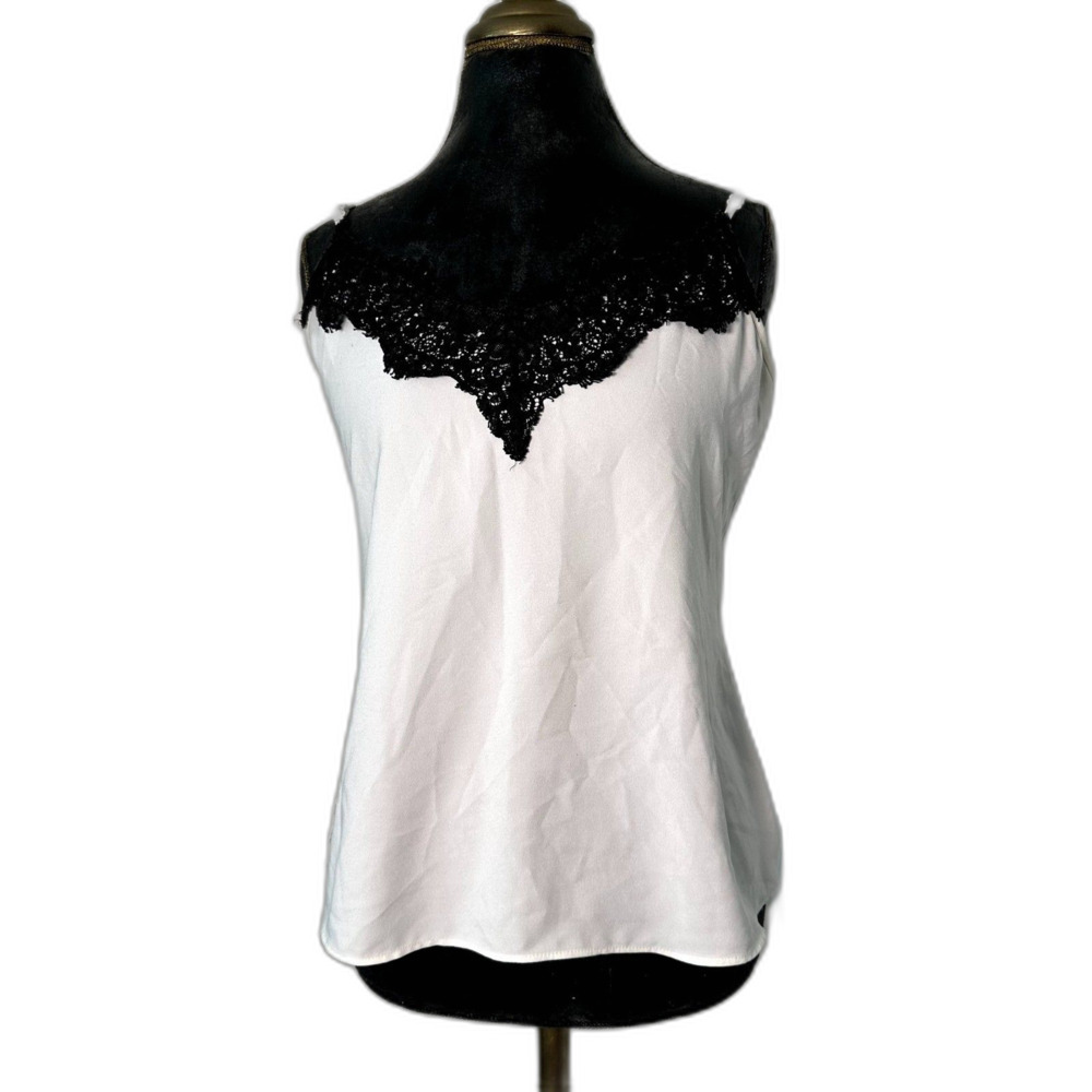 Ann Taylor Factory White Camisole – Size Small Black Lace Trim Sleeveless Top